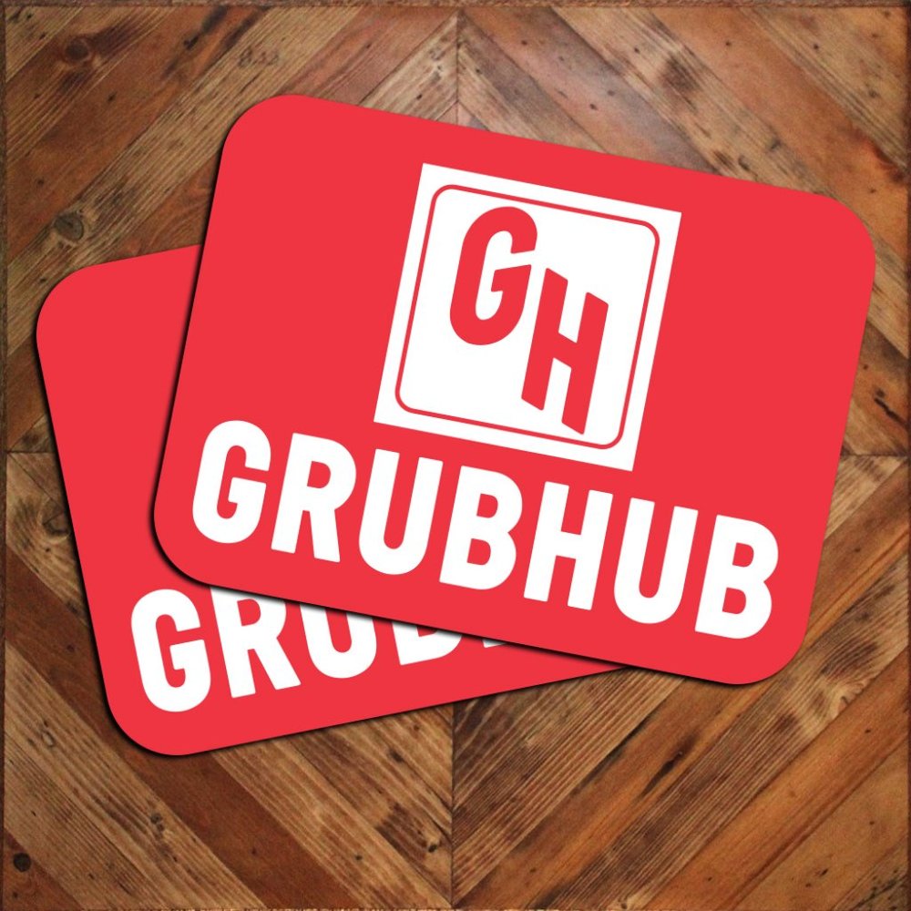 Large Pair of GrubHub Logo Red Magnetic Car Signs 12"x18" Food Delivery Driver